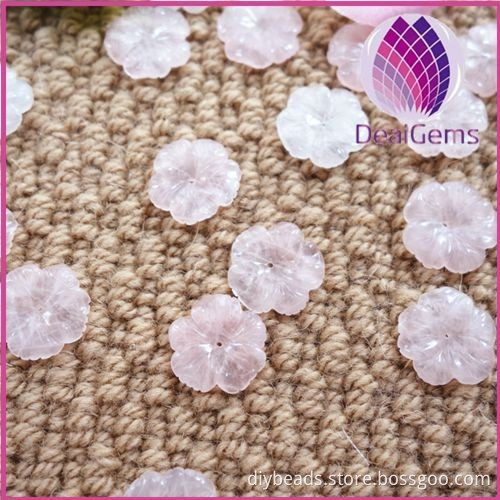 20mm carved flower rose quartz loose beads
